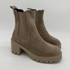 Tamaris Beige Leather Lug Sole Chunky Heeled Chelsea Boot Size 37